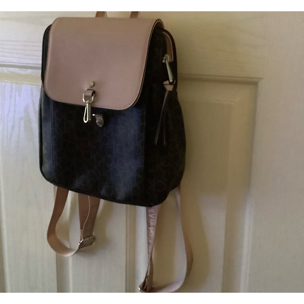Calvin Klein Brand backpack purse, brown/beige. - Picture 2 of 12